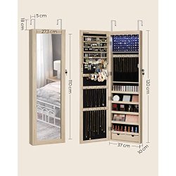 Smykkeskab med LED-lys - spejlskab til d�r og v�g - brun