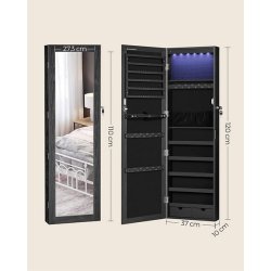 Smykkeskab med LED-lys - v�gh�ngt spejlskab til d�r - sort