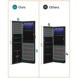 Smykkeskab med LED-lys - v�gh�ngt spejlskab til d�r - sort