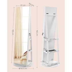 Smykkeskab - roterende spejlskab til smykker og makeup - hvid