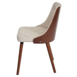 Spisebordsstol - formstbt spisestol med creme kunstlder - valnd look