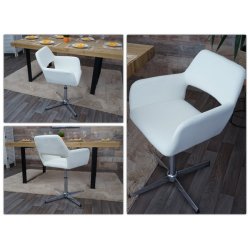 Spisestuestol - hjdejusterbar spisebordsstol - hvid kunstlder