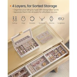 Smykkeskrin med spejl - 4 lags stabelbar smykkeskrin - hvid