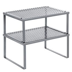 Hylder til bord - s�t med 2 stabelbare k�kkenhylder - gr� metal