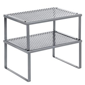 Hylder til bord - s�t med 2 stabelbare k�kkenhylder - gr� metal