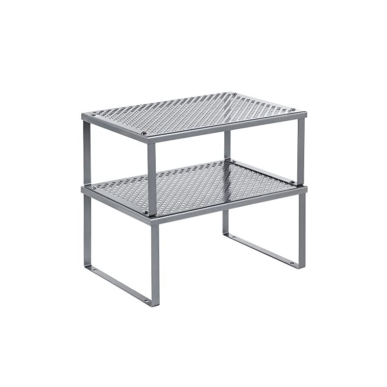Hylder til bord - s�t med 2 stabelbare k�kkenhylder - gr� metal