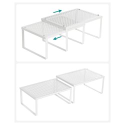 Hylder til bord - s�t med 2 stabelbare k�kkenhylder - hvid metal