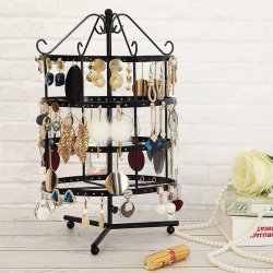 Smykkestativ til reringe og halskder - roterende - sort