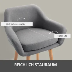 Barstol - 2 barstole med trben, lysegr stof, armln og rygln