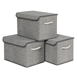 Opbevaringskasser - 3 foldbare stof�sker med l�g - gr� 38x25x25