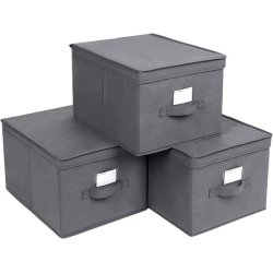 Opbevaringskasser - 3 foldbare stof�sker med l�g - gr� 40x30x25