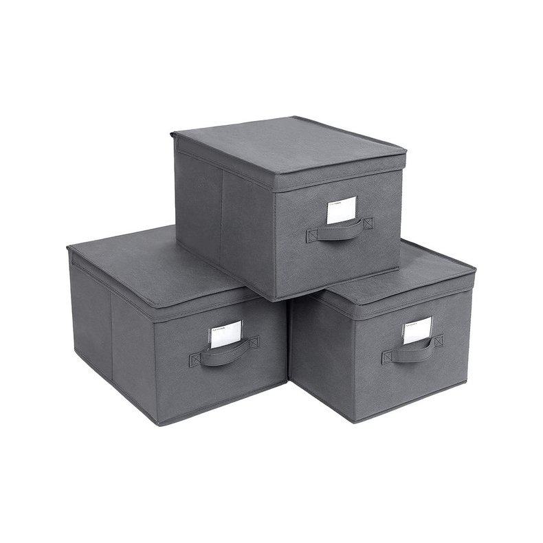 Opbevaringskasser - 3 foldbare stofæsker med låg - grå 40x30x25 Opbevaring -