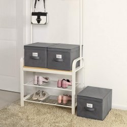 Opbevaringskasser - 3 foldbare stof�sker med l�g - gr� 40x30x25