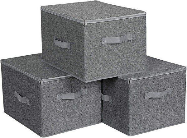 Opbevaringskasser - 3 foldbare stofæsker med låg - grå 40x30x25 Opbevaring -