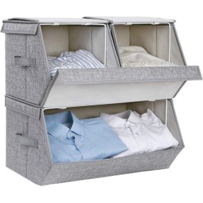 Opbevaringskasser - 3 stabelbare opbevaringssker - gr stof