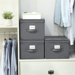 Opbevaringskasser - 3 foldbare stof�sker med l�g - gr� 40x30x25