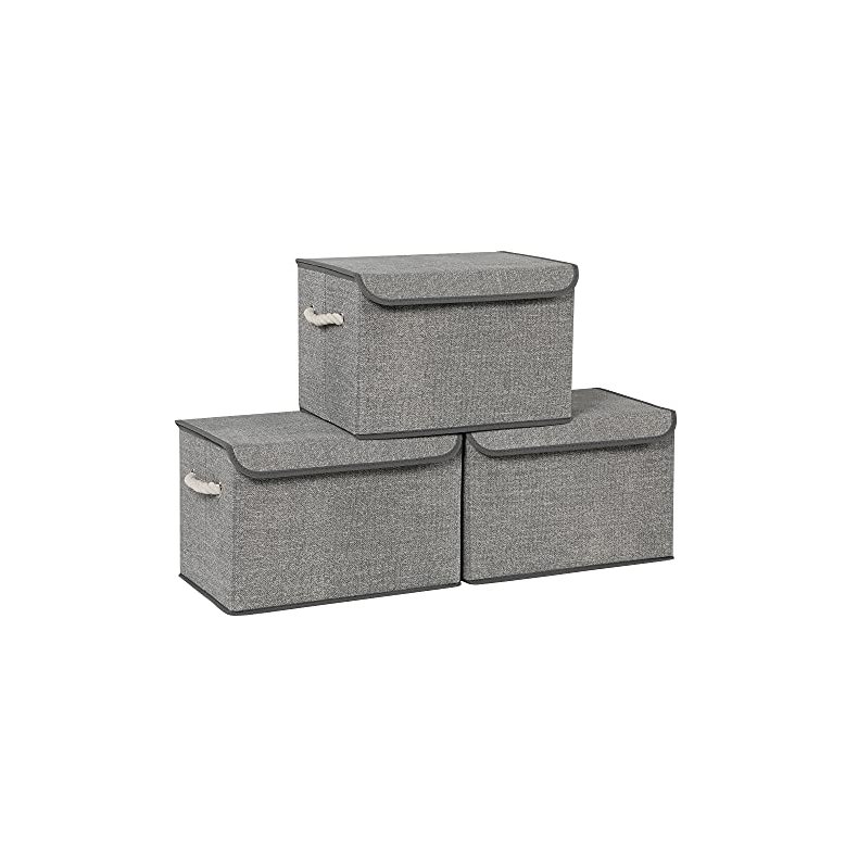 Opbevaringskasser - 3 foldbare stof�sker med l�g - gr� 38x25x25