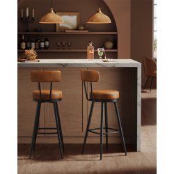 Barstol med kunstlder - st med 2 - sdehjde 76 cm - brun