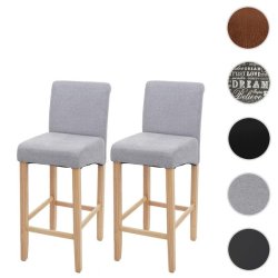 Barstole - 2 stk med lysegr stofsder, lyse trben, fodsttte og hj ryg