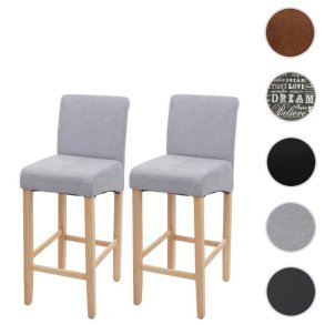 Barstole - 2 stk med lysegr stofsder, lyse trben, fodsttte og hj ryg