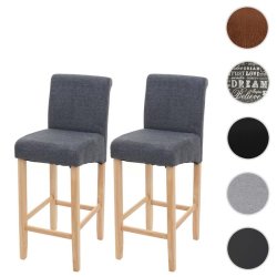 Barstole - 2 stk med mrkegr stofsder, lyse trben, fodsttte og hj ryg