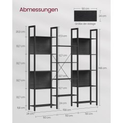 Reol - stor stuereol i industrielt design - sort 158x24x166