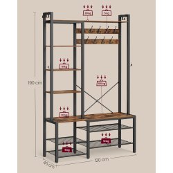 Garderobestativ stort 4-i-1 tjstativ - rustik brun 40x120x190