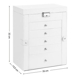 Smykkeskrin - stort smykkeskrin med 5 skuffer, spejl og ls