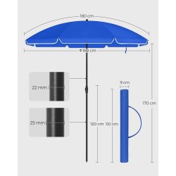 Strandparasol � 1,6 M - �160 parasol til strand - bl�