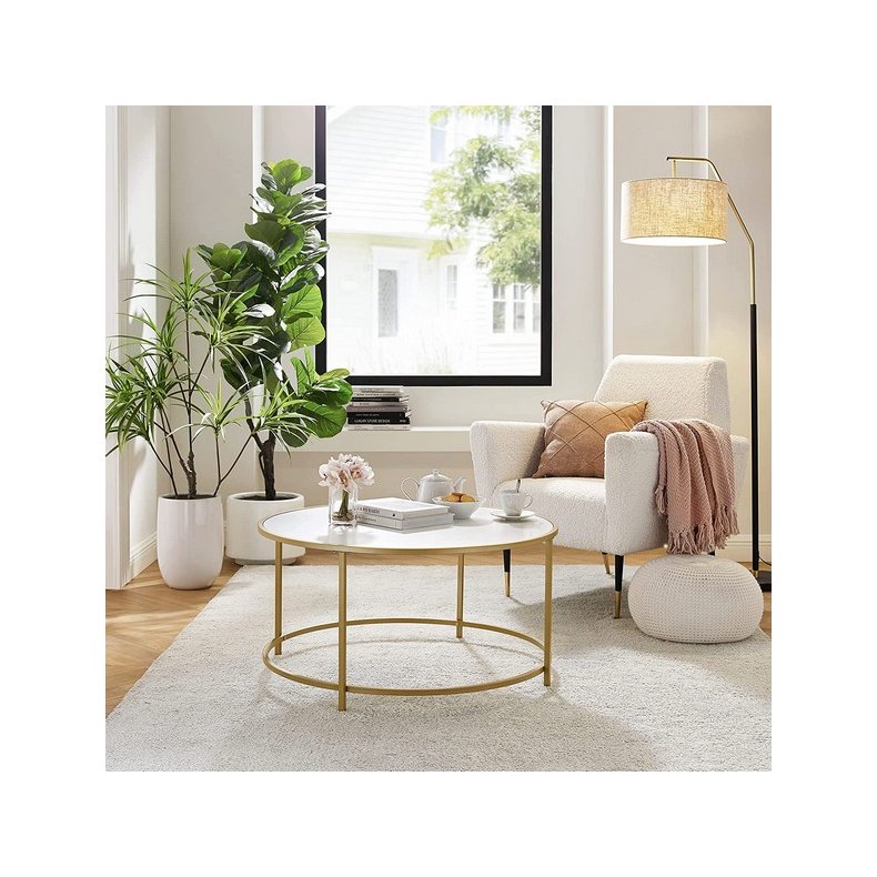 Stuebord - rundt sofabord med hvid bordplade gyldent stel Sofaborde - Daily-Living.dk
