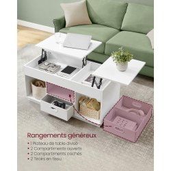 Sofabord med indbygget computerbord og skrivebord - hvid