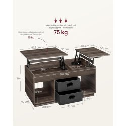 Sofabord med indbygget computerbord og skrivebord - brun