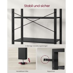 Reol - stuereol i industrielt design - sort 186 x 66 x 30