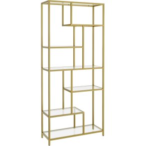 Stuereol - bogreol med h�rdet glas og gyldent stel 80x30,2x180