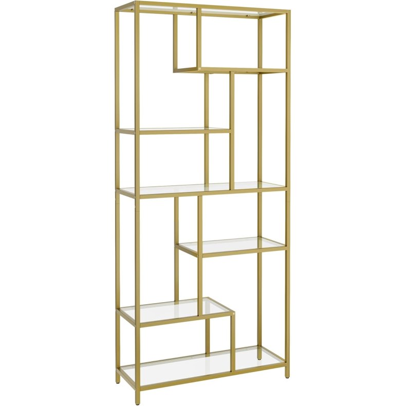 Stuereol - bogreol med hrdet glas og gyldent stel 80x30,2x180