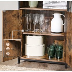 Reol - gulvreol med 2 hylder og skab - rustik brun 60x35x125