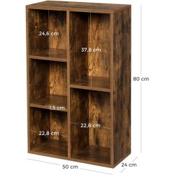 Bogreol - reol i industrielt design - rustik brun 50x24x80