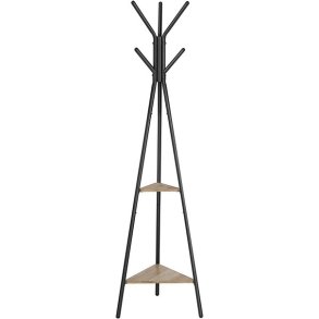 Stumtjener - frakke stativ i sort metal med 2 gr� beige hylder