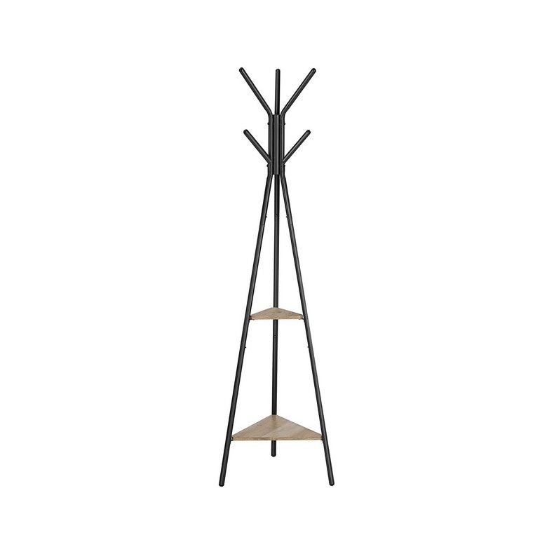Stumtjener - frakke stativ i sort metal med 2 gr� beige hylder