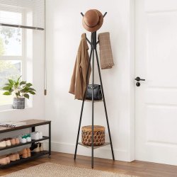 Stumtjener - frakke stativ i sort metal med 2 gr� beige hylder