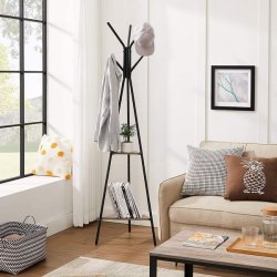 Stumtjener - frakke stativ i sort metal med 2 gr� beige hylder