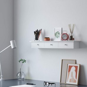 Vghylde - hvid hylde i tr med 3 skuffer - 80 x 15 x 10 cm