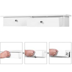 Vghylde - hvid hylde i tr med 2 skuffer - 65 x 15 x 10 cm