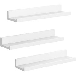 Hylder i tr - 3 vghngte svvende trhylder - hvide vghylder