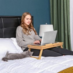 Brebar laptop stand i bambus - justerbar sammenklappelig