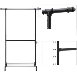 Tjstativ med tjstnger - garderobestativ p hjul til 110 kg