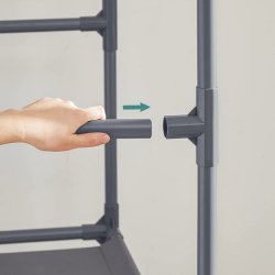 T�jstativ med 2 b�jlest�nger, skohylde og hylde til t�j - gr�