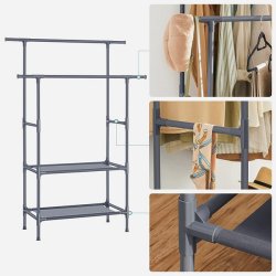 T�jstativ med 2 b�jlest�nger, skohylde og hylde til t�j - gr�