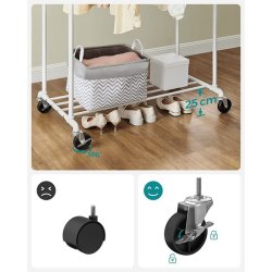 Tjstativ i vandrr look med hjul, hylde og dobbelt tjstang