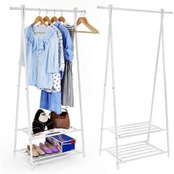 Tjstativ med hylder i hvid metal - tjstang med 2 skohylder